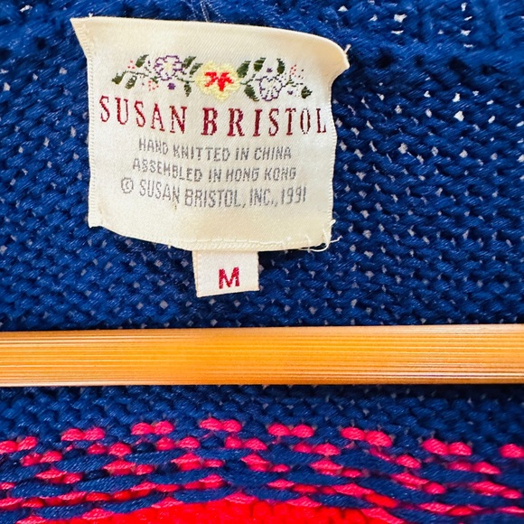 Vintage Knit Plaid Vest Cardigan By Susan Bristol Size M - Picture 3 of 5